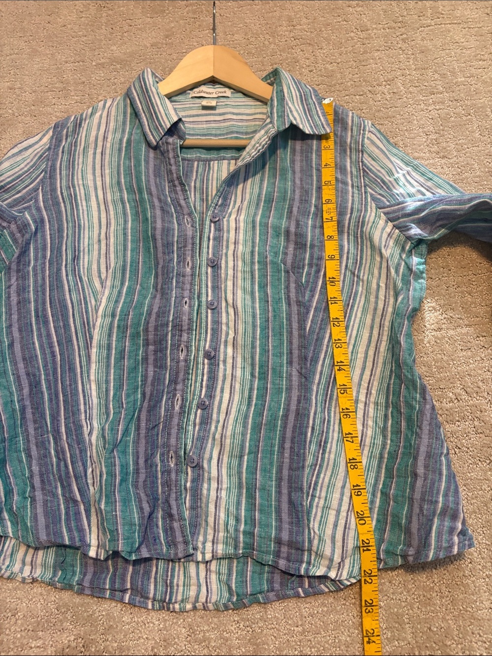 Coldwater Creek Striped Green, Teal & Blue. Button-Up Shirt - Picture 5 of 7